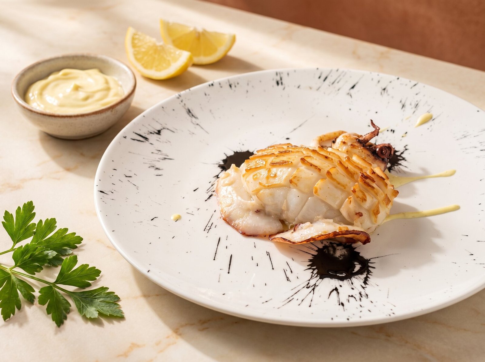 Calamares a la romana con limón y alioli